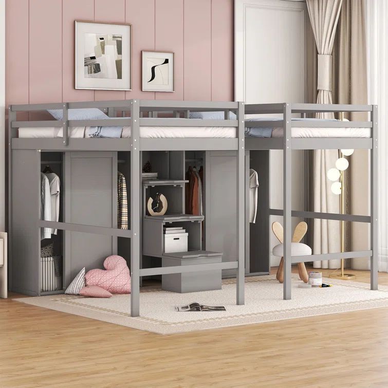 Children Bedroom Furniture Kids' Loft Closet Bed With Storage Kids Twin Loft Bed School Home Hotel Hostel Use Bunk Bed Frame