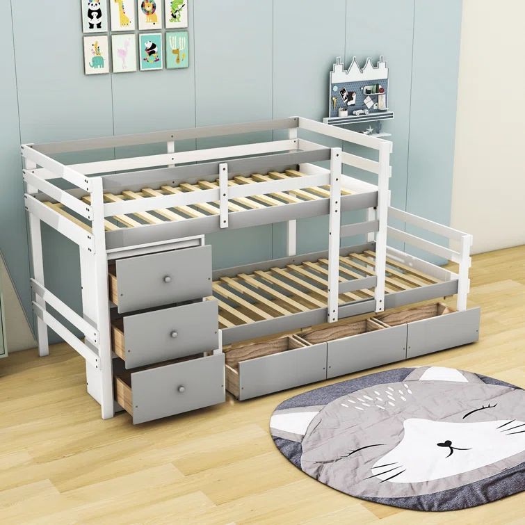 Factory Wholesale Solid Wood Trundle Bunk Bed Kids Twin Bunk Beds with Storage