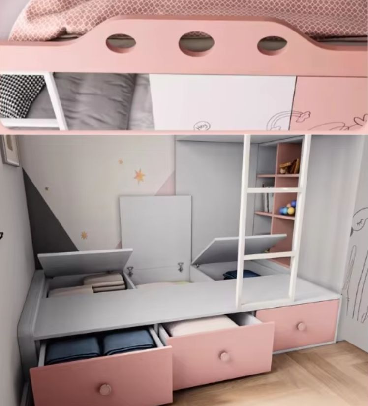 Customized Tatami Upper/Lower Beds and Wardrobe Integrated Combination for Children's Bedroom or Park Full House Desk