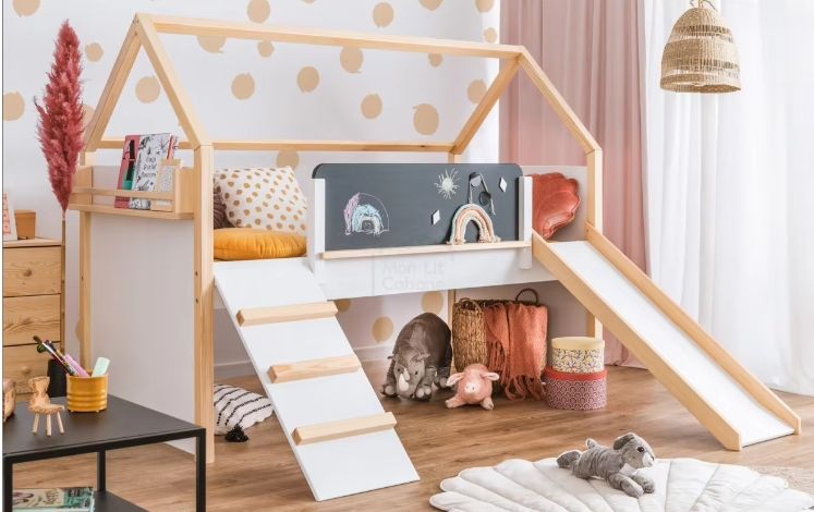 Wood Loft Bed Kids Bedroom Bunk Bed Children Wooden Bunk Bed with Slide Stairs Gym Wooden Climbing Frame