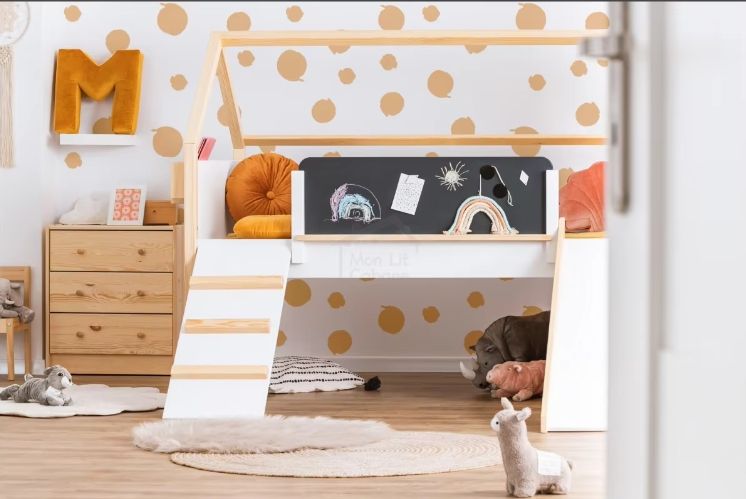 Wood Loft Bed Kids Bedroom Bunk Bed Children Wooden Bunk Bed with Slide Stairs Gym Wooden Climbing Frame