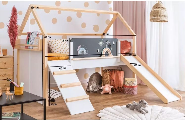 Wood Loft Bed Kids Bedroom Bunk Bed Children Wooden Bunk Bed with Slide Stairs Gym Wooden Climbing Frame