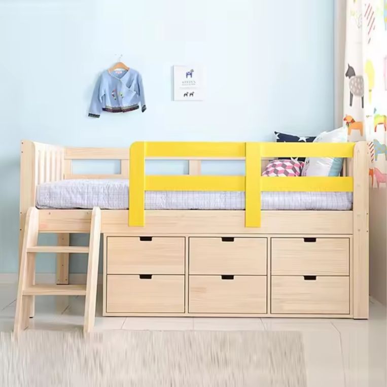 Space Saving Wood Child Bed Room Kids Furniture Wooden Loft Bunk Beds Kids Loft Bunk Beds with 6 Drawers Storage