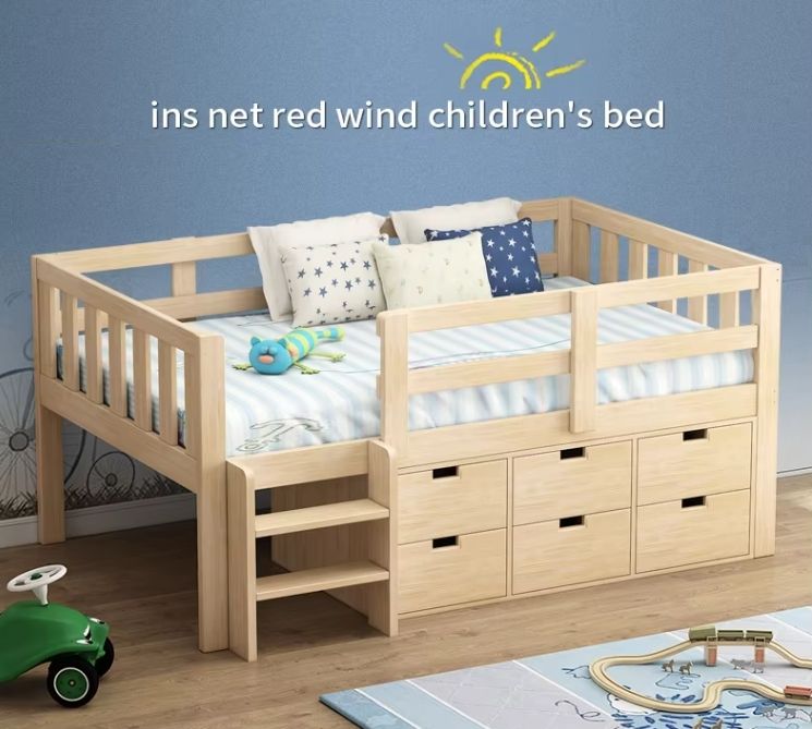 Space Saving Wood Child Bed Room Kids Furniture Wooden Loft Bunk Beds Kids Loft Bunk Beds with 6 Drawers Storage