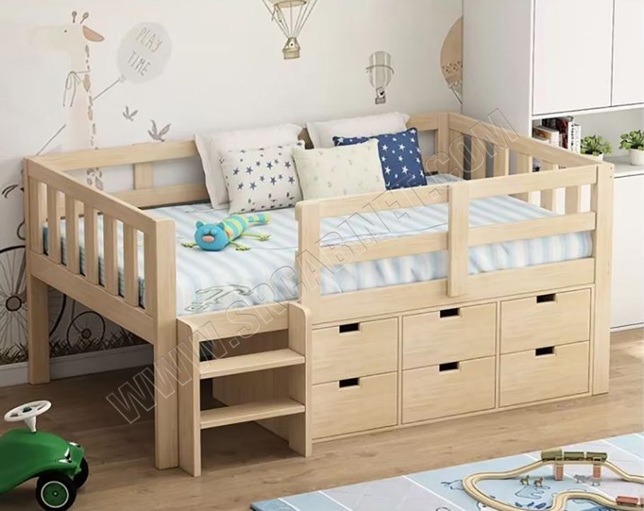 Space Saving Wood Child Bed Room Kids Furniture Wooden Loft Bunk Beds Kids Loft Bunk Beds with 6 Drawers Storage