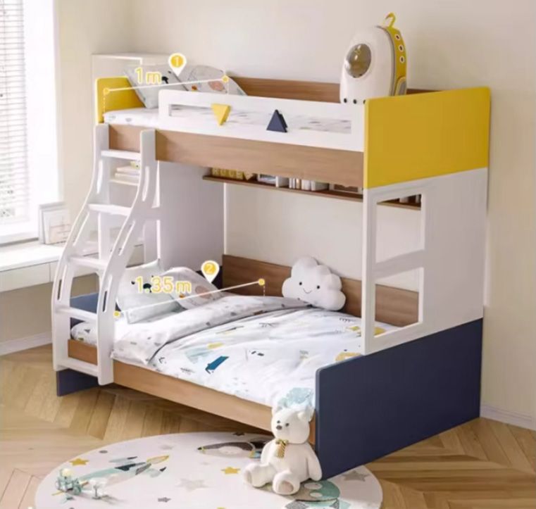 Child and Mother Beds High and Low Bunk Beds Solid Wood Color Bunk Beds Home Furniture for Small Bedroom