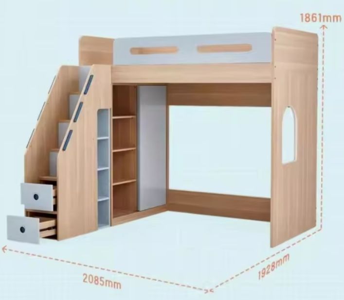 Children's Integrated Furniture Offset Type Mother-Child Bed with Double-Layered Ladder Cabinet for Bedroom Use