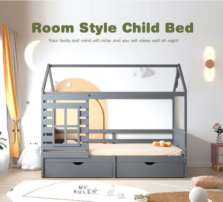 Furniture Children's Bed Solid Wood Platform House Bed Frame Kids Children Bed