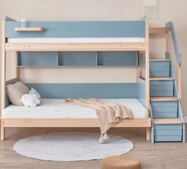 Double Decker Elevated Children's Bed Half Height Lower Bunk High Low Mother-Child Unit Panel Wood Style Small Unit Upper Bunk