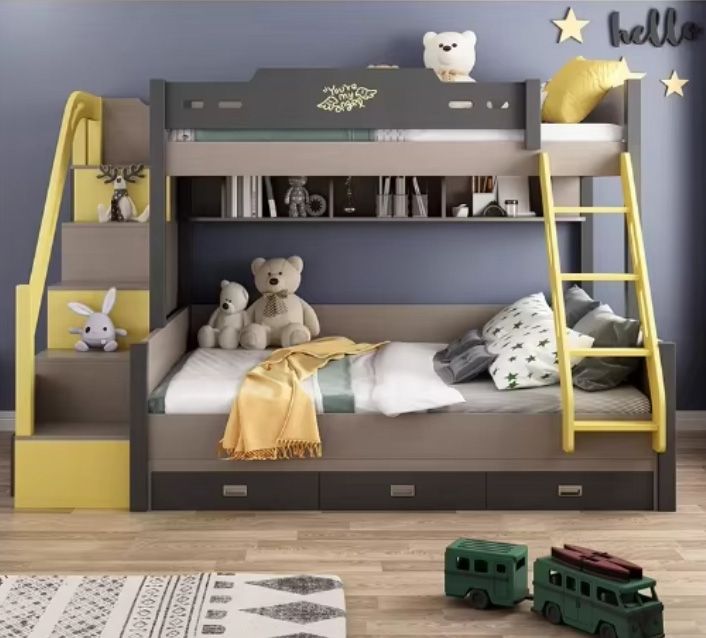 All-Solid Wood Single Bed for Children Boys Girls Half Height Elevated Bed with Multi-Functional Storage for Moms Middle Bed