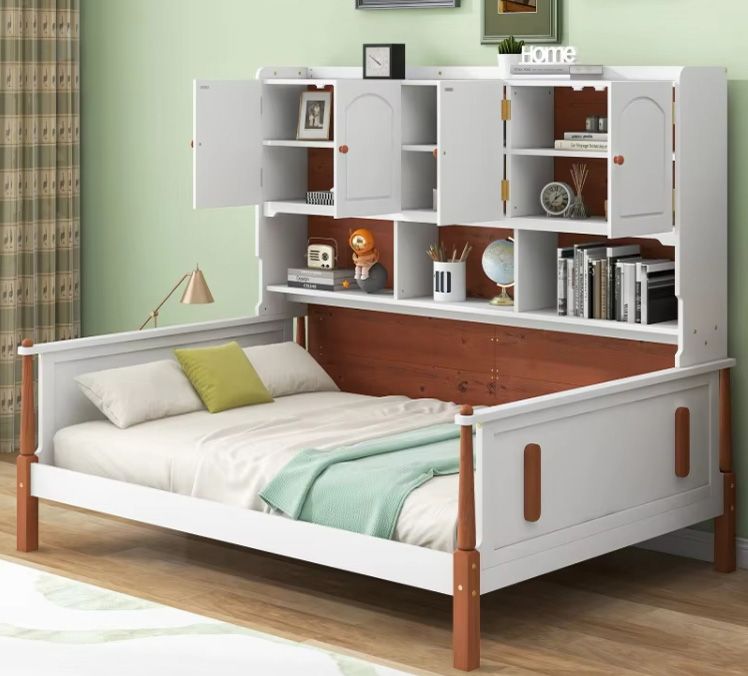 Modern Twin Size Platform Bed with Multiple Storage Solid Wood Panel Style