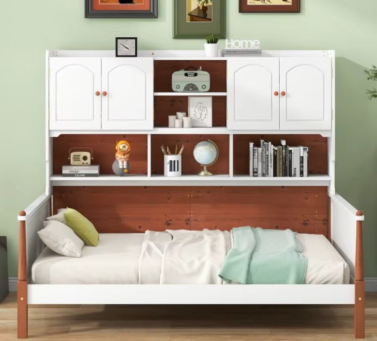 Modern Twin Size Platform Bed with Multiple Storage Solid Wood Panel Style