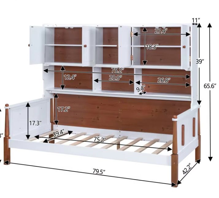 Modern Twin Size Platform Bed with Multiple Storage Solid Wood Panel Style