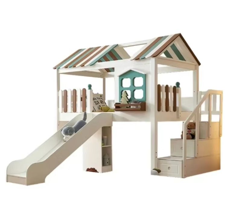 olid Wood Tree House Bed for Kids Half Height with Integrated Desk & Wardrobe for Boys or Girls