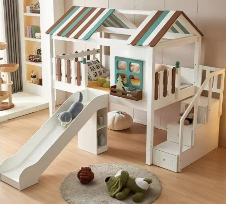 olid Wood Tree House Bed for Kids Half Height with Integrated Desk & Wardrobe for Boys or Girls