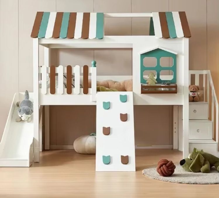 olid Wood Tree House Bed for Kids Half Height with Integrated Desk & Wardrobe for Boys or Girls