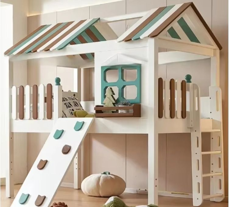 olid Wood Tree House Bed for Kids Half Height with Integrated Desk & Wardrobe for Boys or Girls