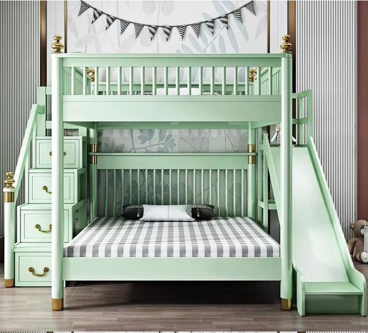 Factory Direct High Quality Eco-Friendly Safe Non-toxic Bunk Bed Kids New Bunk Bed With Large Storage