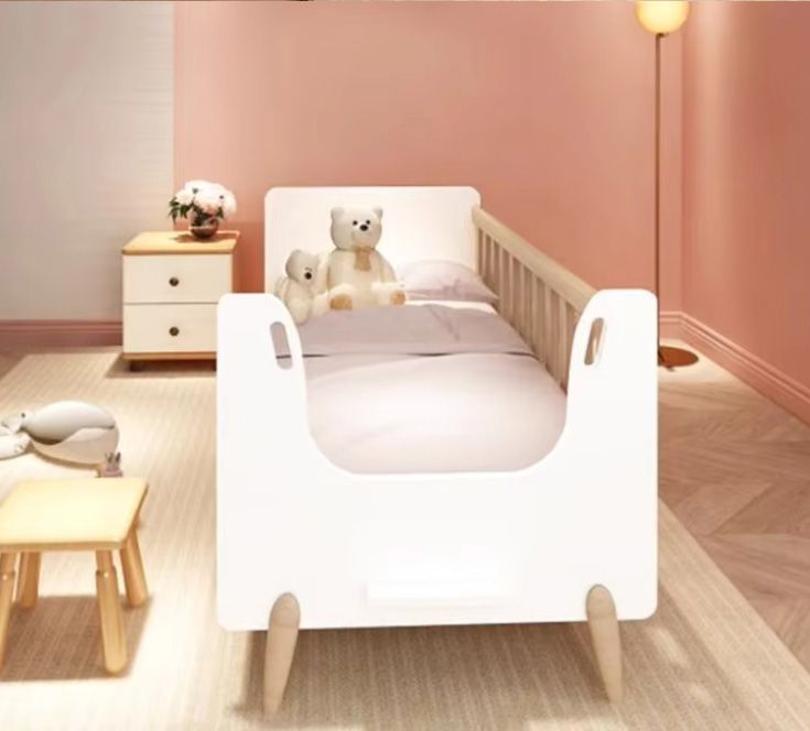 Solid Pine Kids Baby Bed with Easy-Pullout Drawers Modern Design Panel Style MDF Wood Furniture Beautiful Bedroom Home Furniture