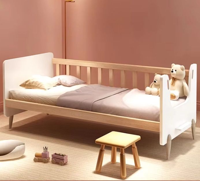 Solid Pine Kids Baby Bed with Easy-Pullout Drawers Modern Design Panel Style MDF Wood Furniture Beautiful Bedroom Home Furniture