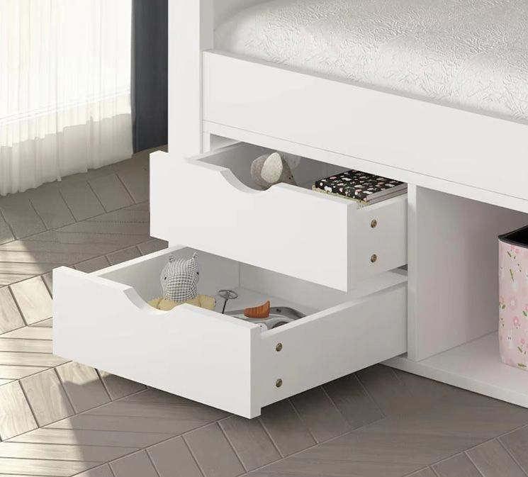 Modern Design Solid Wood Children Bed with Easy-Pullout Drawers Beautiful Panel Style Kids Beds