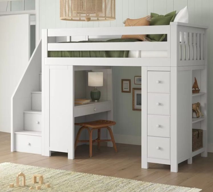 Wood Bunk Bed Child Bed For Kids Bedroom Set Space Saving Kids Bunk Bed with Desk Storage Staircase