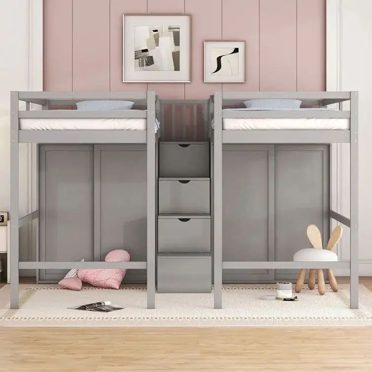 Children Bedroom Furniture Kids' Loft Closet Bed With Storage Kids Twin Loft Bed School Home Hotel Hostel Use Bunk Bed Frame