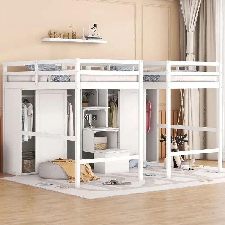 Children Bedroom Furniture Kids' Loft Closet Bed With Storage Kids Twin Loft Bed School Home Hotel Hostel Use Bunk Bed Frame