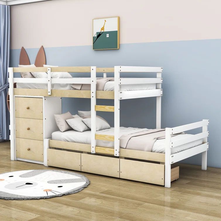 Factory Wholesale Solid Wood Trundle Bunk Bed Kids Twin Bunk Beds with Storage