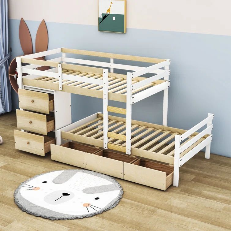 Factory Wholesale Solid Wood Trundle Bunk Bed Kids Twin Bunk Beds with Storage