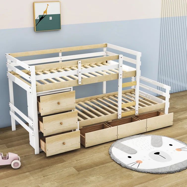 Factory Wholesale Solid Wood Trundle Bunk Bed Kids Twin Bunk Beds with Storage