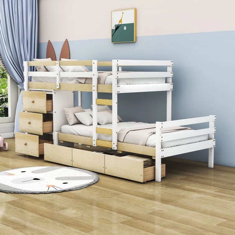 Factory Wholesale Solid Wood Trundle Bunk Bed Kids Twin Bunk Beds with Storage