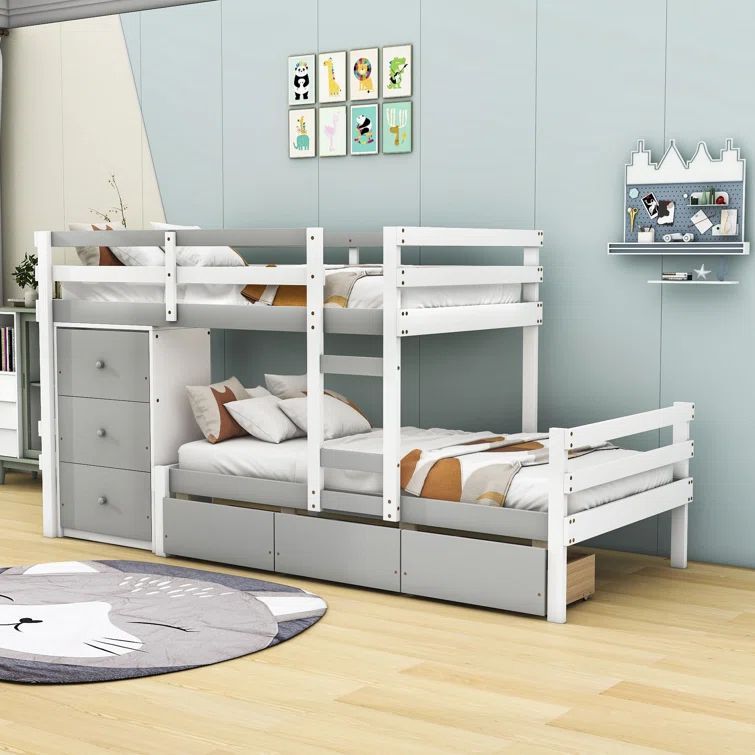 Factory Wholesale Solid Wood Trundle Bunk Bed Kids Twin Bunk Beds with Storage