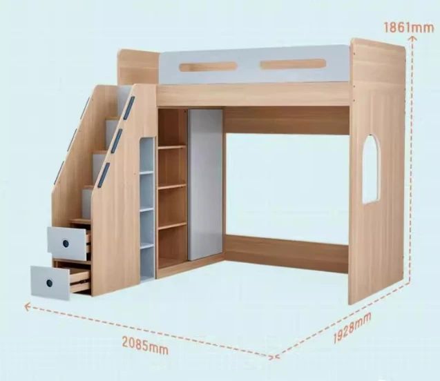 Children's Integrated Furniture Offset Type Mother-Child Bed with Double-Layered Ladder Cabinet for Bedroom Use