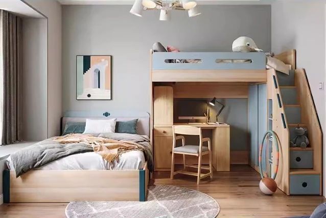 Children's Integrated Furniture Offset Type Mother-Child Bed with Double-Layered Ladder Cabinet for Bedroom Use