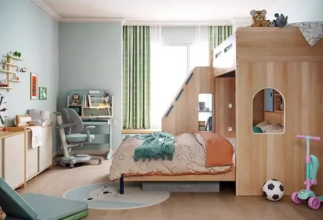 Children's Integrated Furniture Offset Type Mother-Child Bed with Double-Layered Ladder Cabinet for Bedroom Use