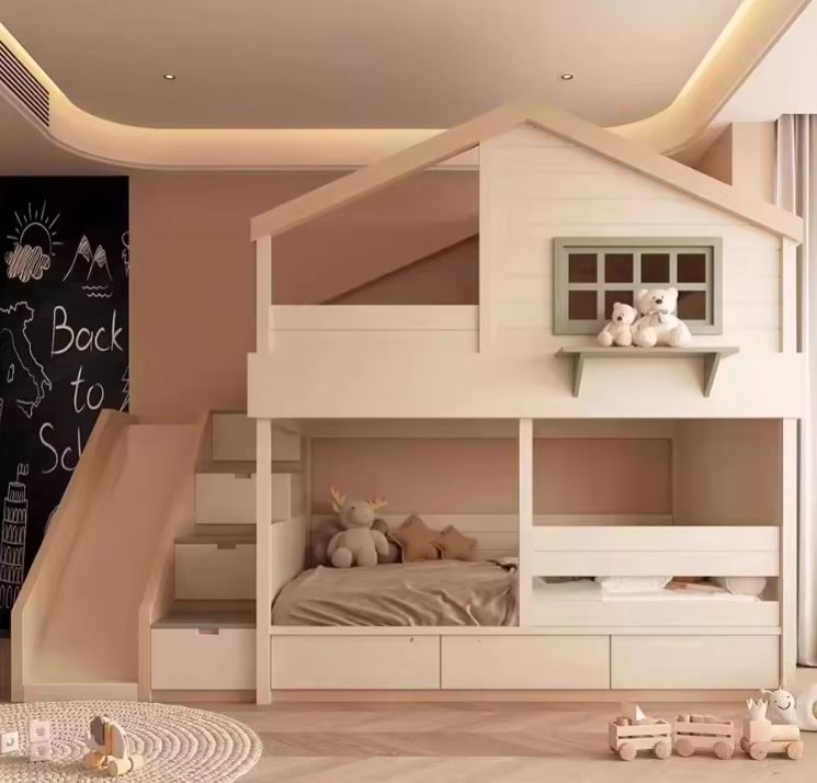 Modern Extendable Loft Bed for Kids for Apartment or Basement Home Living Room Cabinets with Slide