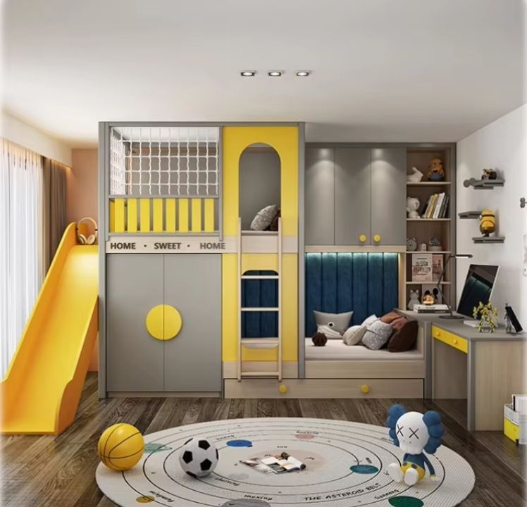 Modern Kids Loft Bed Bunk Bed Versatile Home Farmhouse School Furniture with Wood Panel Style