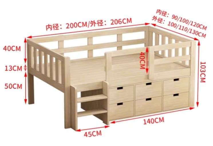 Space Saving Wood Child Bed Room Kids Furniture Wooden Loft Bunk Beds Kids Loft Bunk Beds with 6 Drawers Storage