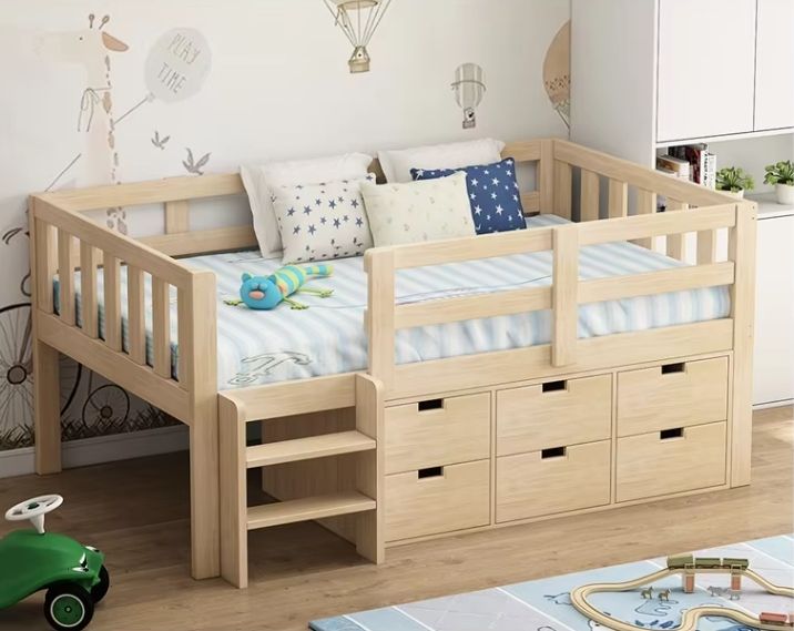 Space Saving Wood Child Bed Room Kids Furniture Wooden Loft Bunk Beds Kids Loft Bunk Beds with 6 Drawers Storage