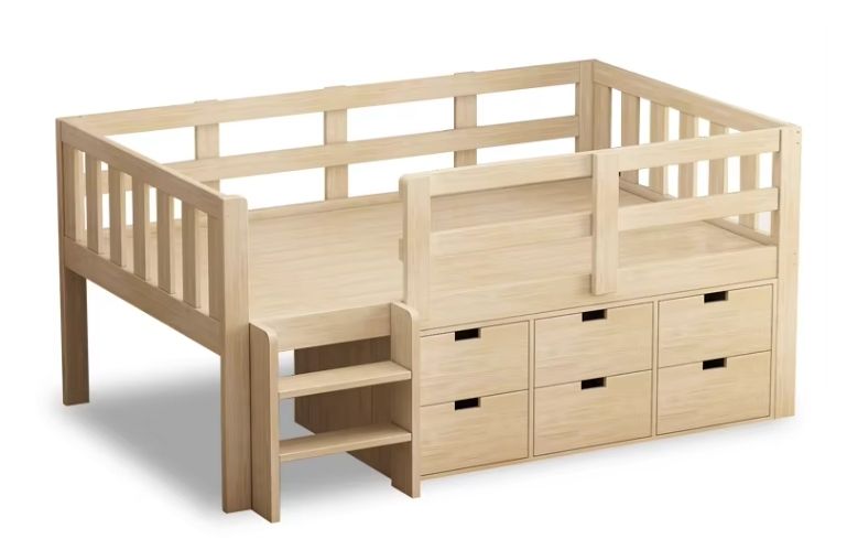 Space Saving Wood Child Bed Room Kids Furniture Wooden Loft Bunk Beds Kids Loft Bunk Beds with 6 Drawers Storage