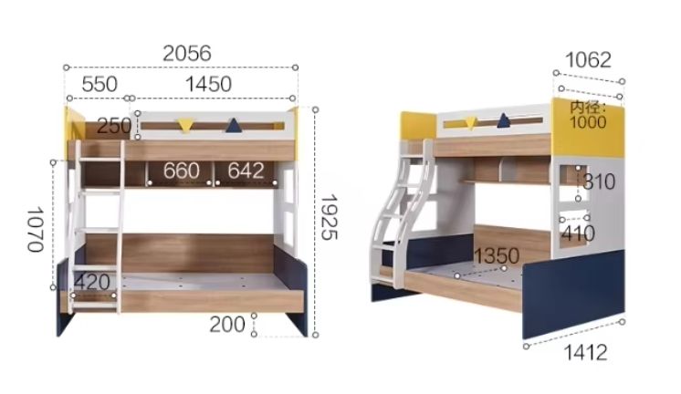 Child and Mother Beds High and Low Bunk Beds Solid Wood Color Bunk Beds Home Furniture for Small Bedroom