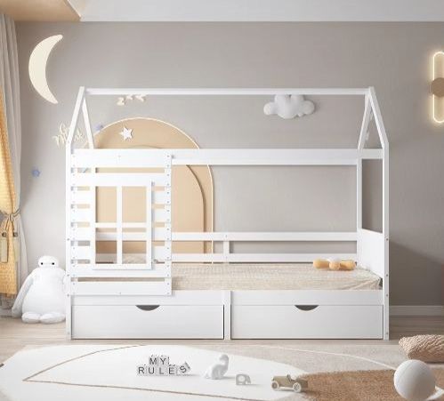 Furniture Children's Bed Solid Wood Platform House Bed Frame Kids Children Bed