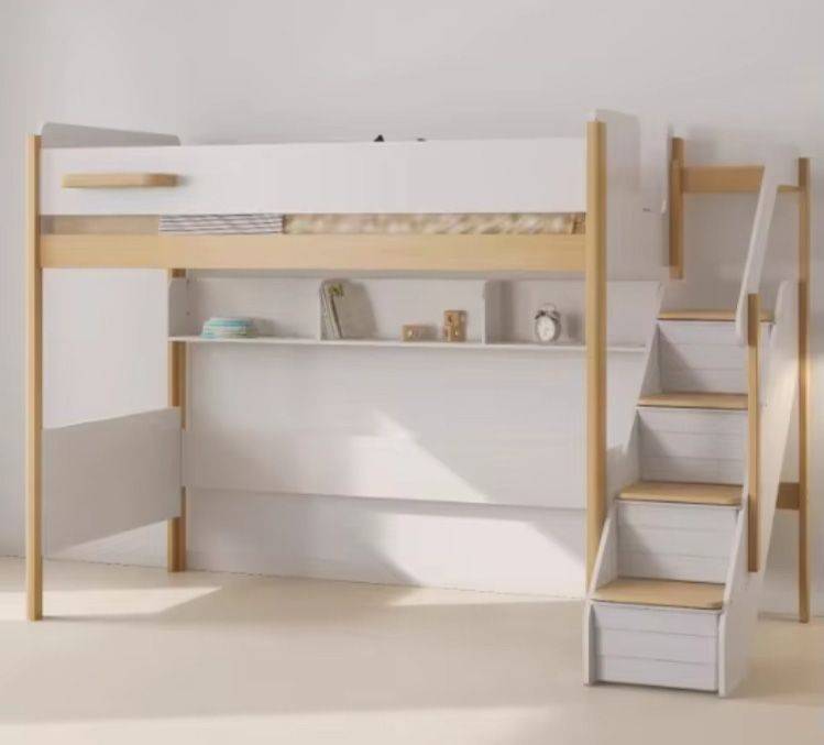 Double Decker Elevated Children's Bed Half Height Lower Bunk High Low Mother-Child Unit Panel Wood Style Small Unit Upper Bunk