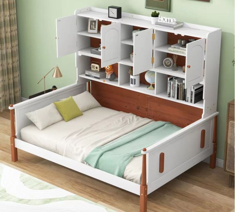 Modern Twin Size Platform Bed with Multiple Storage Solid Wood Panel Style