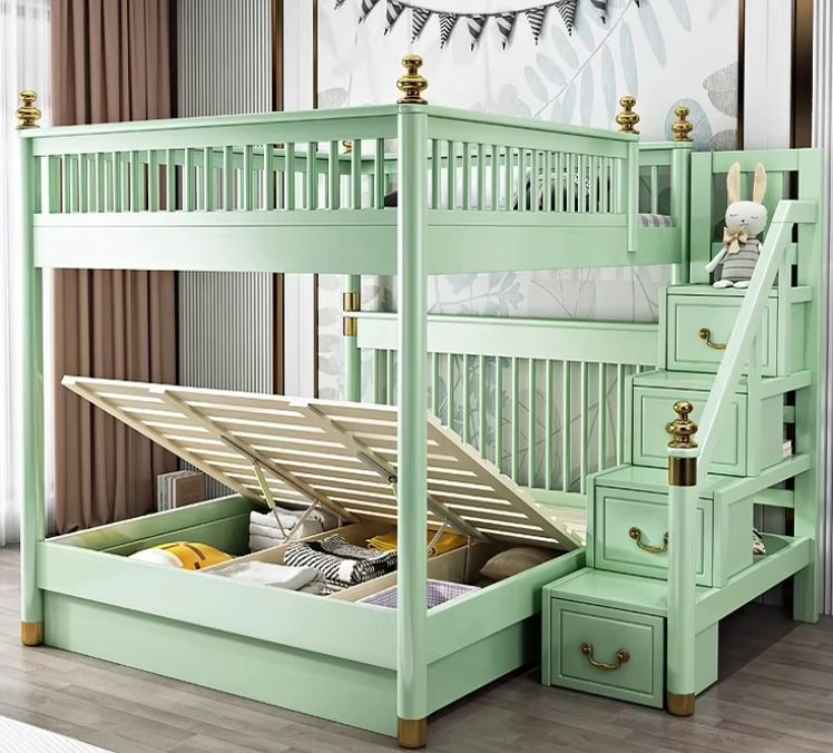 Factory Direct High Quality Eco-Friendly Safe Non-toxic Bunk Bed Kids New Bunk Bed With Large Storage