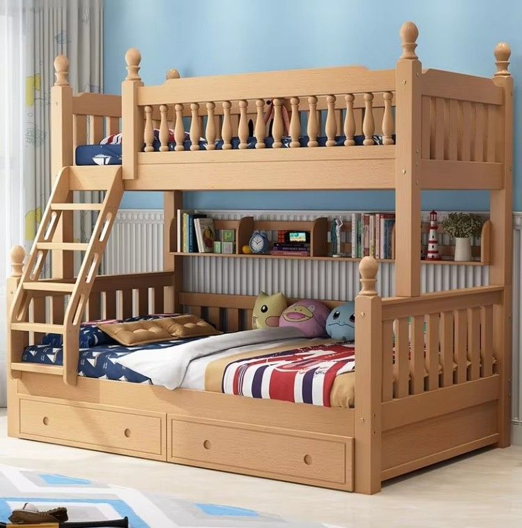 Nordic Simple Solid Wood Bunk Bed Children's Bed Beech Multi-Functional Detachable Bunk Bed