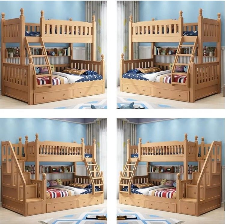 Nordic Simple Solid Wood Bunk Bed Children's Bed Beech Multi-Functional Detachable Bunk Bed