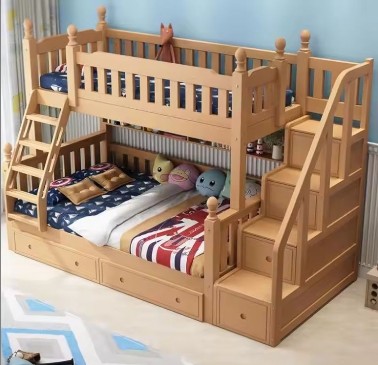 Nordic Simple Solid Wood Bunk Bed Children's Bed Beech Multi-Functional Detachable Bunk Bed