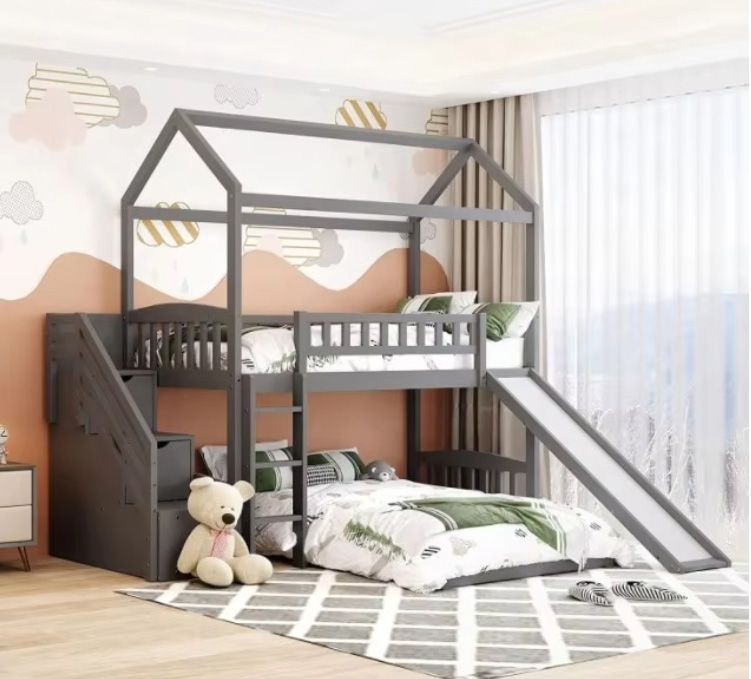 New design bedroom furniture modern babies and kids beds wood bunk toddler bed with ladder